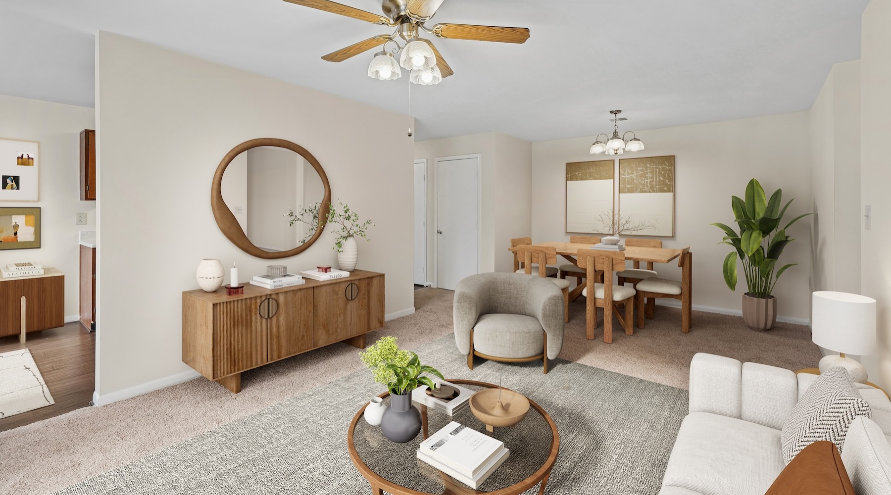 a living room with a couch and a coffee table