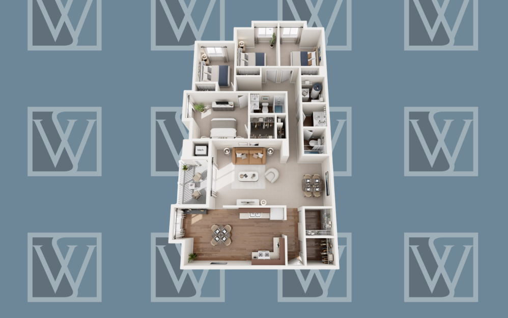 Four bedroom and two bathroom 3D Image