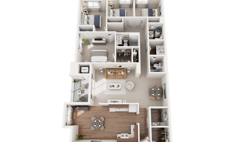 Four bedroom and two bathroom 3D Image