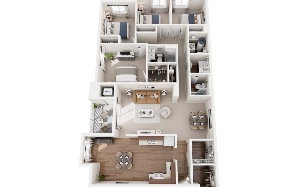 Four bedroom and two bathroom 3D Image