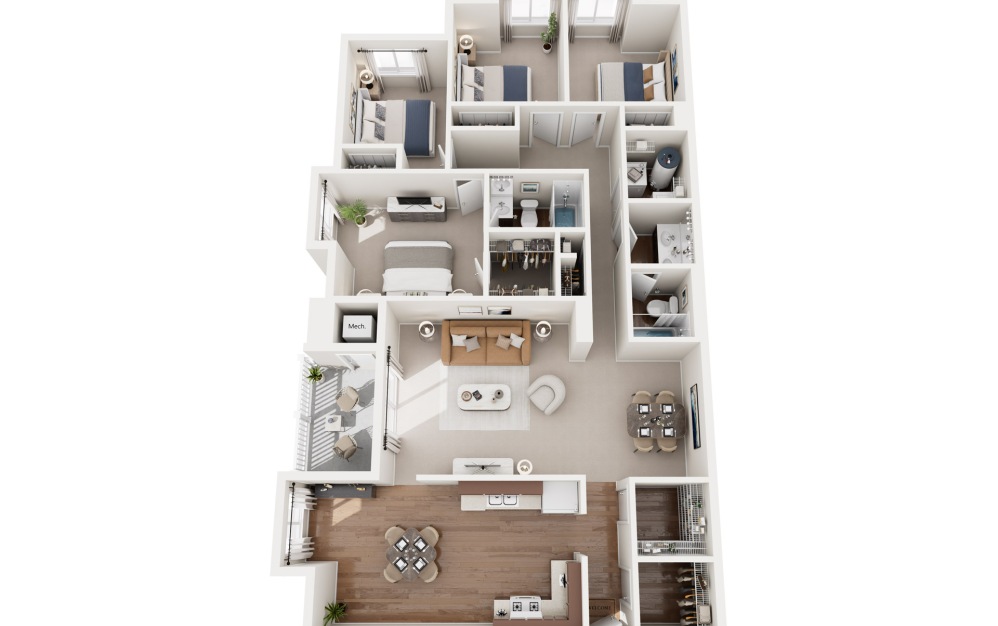 Four bedroom and two bathroom 3D Image