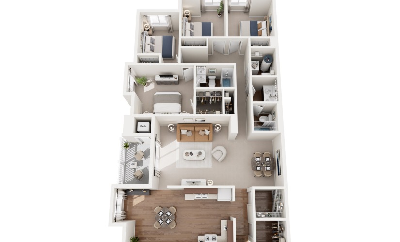 Four bedroom and two bathroom 3D Image
